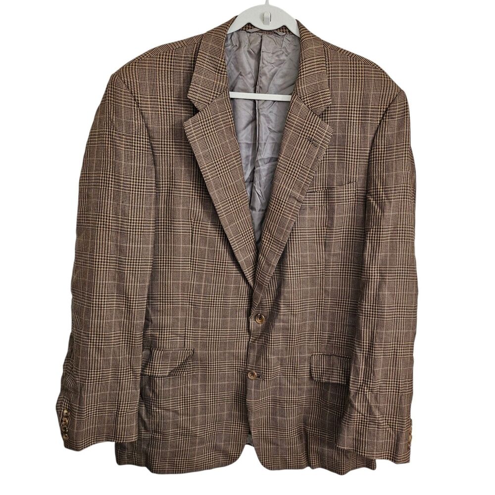 Hickey Freeman Blazer Men 44 Extra Long Canterbury Brown Houndstooth Wool Jacket